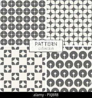 Set of four seamless patterns. Abstract geometric trendy vector backgrounds. Modern stylish textures of repeating geometric shapes, circles. Stock Vector
