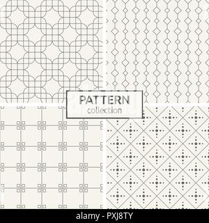 Set of four seamless patterns. Abstract geometric vector backgrounds. Modern stylish textures of overlapping rounded rectangles, rhombuses. Stock Vector