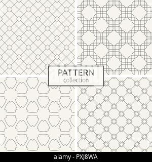 Set of four seamless patterns. Abstract geometric vector backgrounds. Modern stylish textures of overlapping rounded rectangles, rhombuses, geometric  Stock Vector