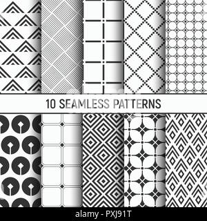 Set of ten seamless patterns. Abstract geometrical trendy vector backgrounds. Fashion design. Modern stylish textures with triangles. Stock Vector