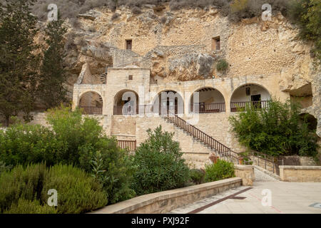 Agios Neofytos monastery (Ayios Neophytos) cave where Saint Neophytos the Recluse retired in the 12th century. Stock Photo