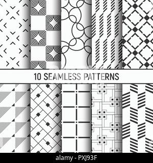 Set of ten seamless patterns. Abstract geometrical trendy vector backgrounds. Linear style. Fashion design. Modern stylish textures with triangles. Stock Vector
