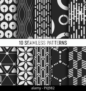 Set of ten seamless patterns. Abstract geometrical trendy vector backgrounds. Fashion design. Modern stylish textures with triangles, lines. Stock Vector
