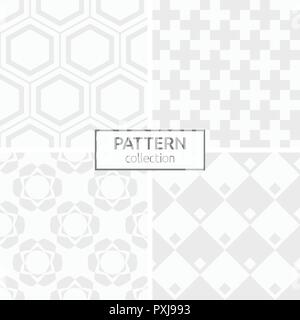 Set of four seamless patterns. Abstract geometrical trendy vector backgrounds. Modern stylish textures with hexagons, rhombuses, crosses, symmetric. Stock Vector