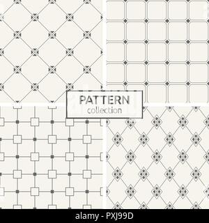 Set of four seamless patterns. Abstract geometrical trendy vector backgrounds. Linear style. Modern stylish textures with squares, rhombuses, triangle Stock Vector