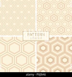 Set of four seamless patterns. Abstract geometrical trendy beige vector backgrounds. Modern stylish textures with hexagons. Trendy backgrounds. Stock Vector