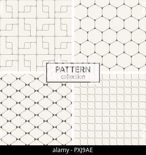 Set of four seamless patterns. Abstract geometrical trendy vector backgrounds. Linear style. Modern stylish textures with geometric ornaments. Stock Vector