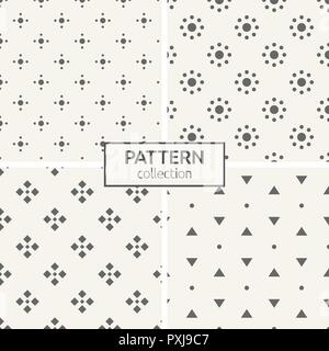 Set of four seamless patterns. Abstract geometrical trendy vector backgrounds. Modern stylish textures with big and small dots, triangles. Stock Vector