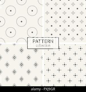 Set of four seamless patterns. Abstract geometrical trendy vector backgrounds. Linear style. Modern stylish textures with big and small dots. Stock Vector