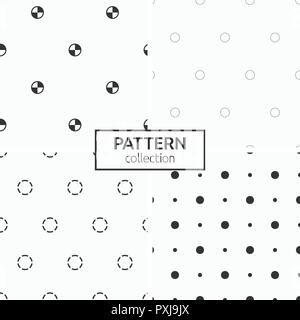 Set of four seamless patterns. Abstract geometric trendy vector backgrounds. Modern stylish textures of repeating triangles, rectangles, circles. Stock Vector