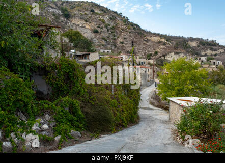 Kato Theletra or Old Theletra. The village was abandoned by its residents who relocated higher up the hillside after an earthquake caused landslide. Stock Photo