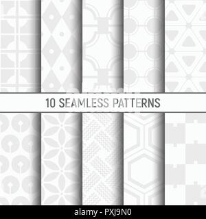 Set of ten seamless patterns. Abstract geometrical trendy vector backgrounds. Fashion design. Modern stylish textures with rhombuses, circles, squares Stock Vector