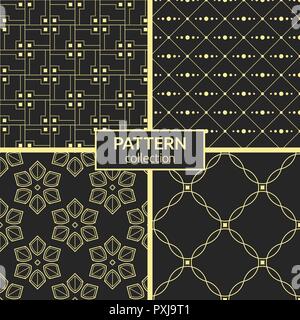 Set of four seamless patterns. Abstract geometric trendy vector backgrounds. Modern stylish textures of geometric square tiles, geometric flowers. Stock Vector