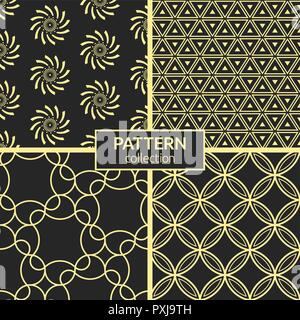 Set of four seamless patterns. Abstract geometric trendy vector backgrounds. Modern stylish textures of triangles, smooth lines, twisted elements. Stock Vector