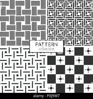 Set of four seamless patterns. Abstract geometric trendy vector backgrounds. Modern stylish textures of squares and circles inside, symmetric. Stock Vector