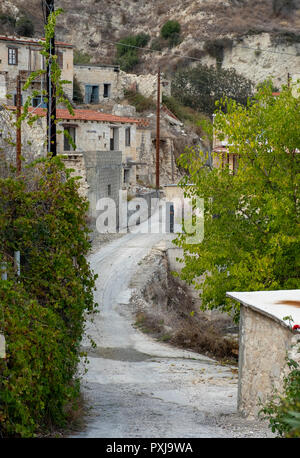 Kato Theletra or Old Theletra. The village was abandoned by its residents who relocated higher up the hillside after an earthquake caused landslide. Stock Photo