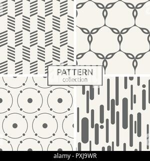 Set of four seamless patterns. Abstract geometric trendy vector backgrounds. Modern stylish textures of stripes, rounded lines, dots, circles. Stock Vector