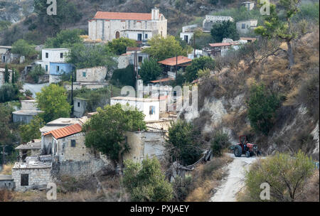 Kato Theletra or Old Theletra. The village was abandoned by its residents who relocated higher up the hillside after an earthquake caused landslide. Stock Photo