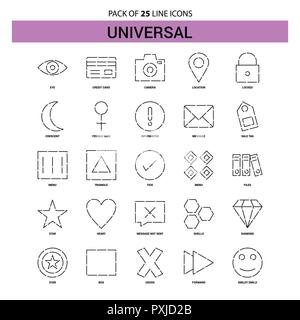 Universal Line Icon Set - 25 Dashed Outline Style Stock Vector