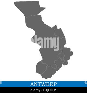 High Quality map of Antwerp is a city in Belgium, with borders of districts Stock Vector