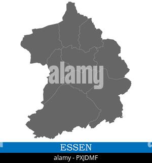 High Quality map of Essen is a city of Germany, with borders of districts Stock Vector