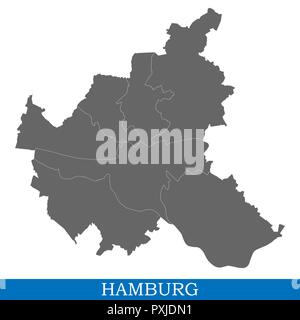 High Quality map of Hamburg is a city of Germany, with borders of districts Stock Vector