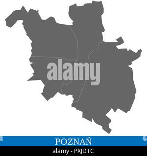 High Quality map of Poznan is a city in Poland, with borders of districts Stock Vector