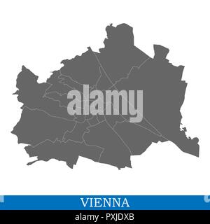 High Quality map of Vienna is a city in Austria, with borders of districts Stock Vector