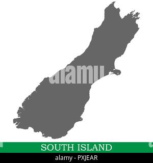 High quality map of South Island is the island of New Zealand Stock Vector