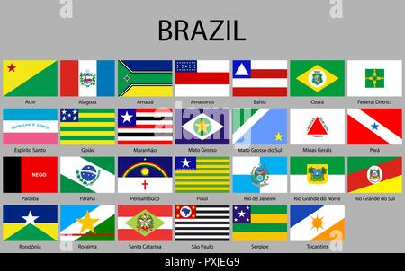all Flags of states of Brazil. Vector illustraion Stock Vector