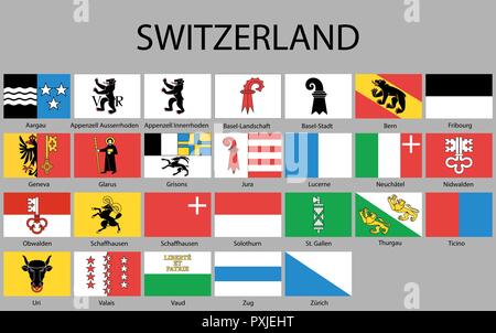 all Flags of regions of Switzerland. Vector illustraion Stock Vector