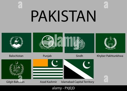 all Flags of regions of Pakistan. Vector illustraion Stock Vector