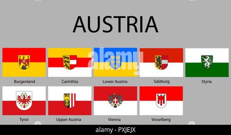 all Flags of regions of Austria. Vector illustraion Stock Vector