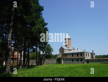 Telavi Akhali Shuamta Monastery Church Behind the Walls with Clean Blue Sky Stock Photo