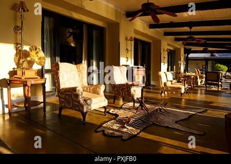 Tea Salon of the Royal Livingstone Hotel, Livingstone, Zambia Stock Photo