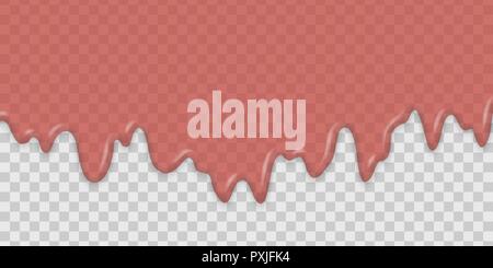 dripping strawberry or raspberry red jam on transparent background Stock Vector
