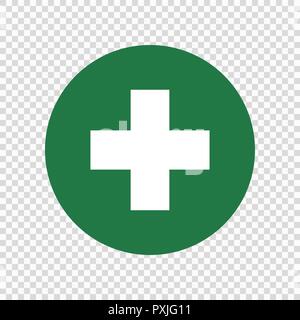 First aid sign. White cross on Green square Stock Vector