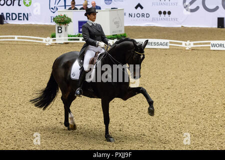 Herning, Denmark. 21st October, 2018. Tinna Vilhrlmson of Sweden riding Don Aiurella  during the FEI World Cup 2018 in freestyle dressage in Denmark. Credit: OJPHOTOS/Alamy Live News Stock Photo