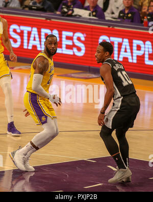 San Antonio Spurs forward DeMar DeRozan 10 wears shoes with the words RIP Bean Love You Big Bro in honor of Kobe Bryant during the first half against the Chicago Bulls at