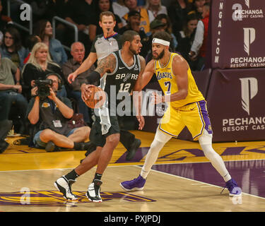 Los Angeles, CA, USA. 22nd Oct, 2018. Los Angeles Lakers center JaVale McGee #7 guarding San Antonio Spurs forward LaMarcus Aldridge #12 during the first half of the San Antonio Spurs vs Los Angeles Lakers at Staples Center on October 22, 2018. (Photo by Jevone Moore) Credit: csm/Alamy Live News Stock Photo