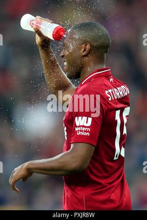 DANIEL STURRIDGE  LIVERPOOL FC  HUDDERSFIELD TOWN FC V LIVERPOOL FC, PREMIER LEAGUE  JOHN SMITH'S STADIUM, HUDDERSFIELD , ENGLAND  20 October 2018  GBD12805      STRICTLY EDITORIAL USE ONLY.   If The Player/Players Depicted In This Image Is/Are Playing For An English Club Or The England National Team.   Then This Image May Only Be Used For Editorial Purposes. No Commercial Use.    The Following Usages Are Also Restricted EVEN IF IN AN EDITORIAL CONTEXT:   Use in conjuction with, or part of, any unauthorized audio, video, data, fixture lists, club/league logos, Betting, Games or any 'live' serv Stock Photo