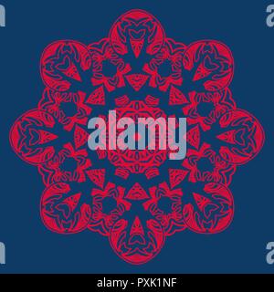 Red outlines snowflake icon on deep blue background Stock Vector