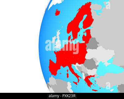 Schengen Area members on blue political globe. 3D illustration. Stock Photo