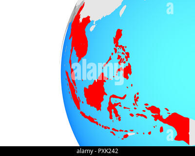 ASEAN memeber states on blue political globe. 3D illustration. Stock Photo