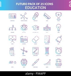 25 Blue and Pink Futuro Education Icon Pack Stock Vector