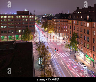 Hazy night Kungsholmen, Stockholm, from a window Stock Photo