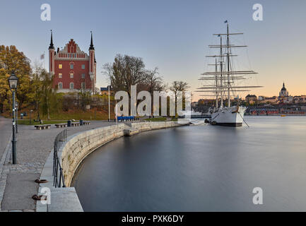 Stockholm Cityscape With A Ship In Stockholm City, Sweden Stock Photo 