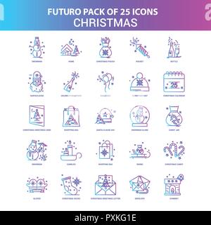 25 Blue and Pink Futuro Christmas Icon Pack Stock Vector