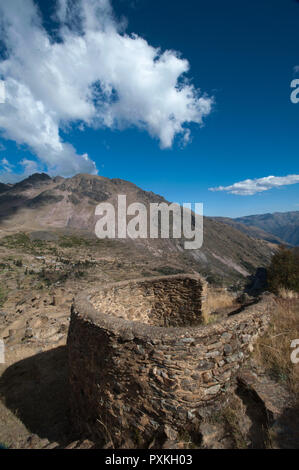 Ankashmarka the archaeological site on the mountains from Calca to Lares Stock Photo