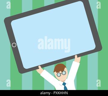 Flat design business Vector Illustration concept template copy space text for Ad website esp isolated 3d isometric. Man Wearing Tie Eyeglasses Arms Ra Stock Vector